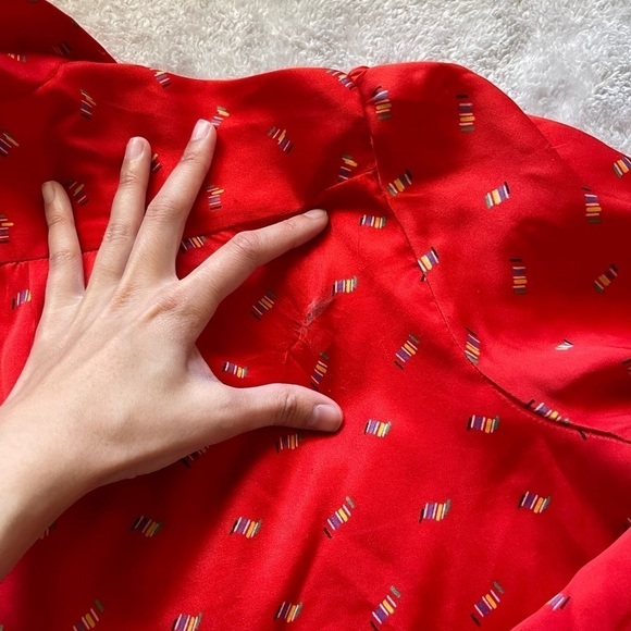 Vintage 70s Red Rainbow Button Up Blouse - Picture 8 of 9